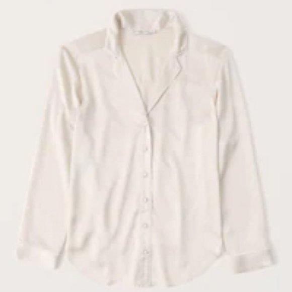 Abercrombie Satin Long-Sleeve Sleep Shirt Blush Size M - Picture 1 of 8